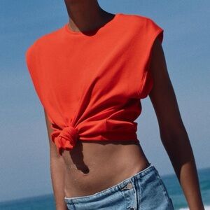 ZARA - RED/CORAL - RIB T-SHIRT - MEDIUM